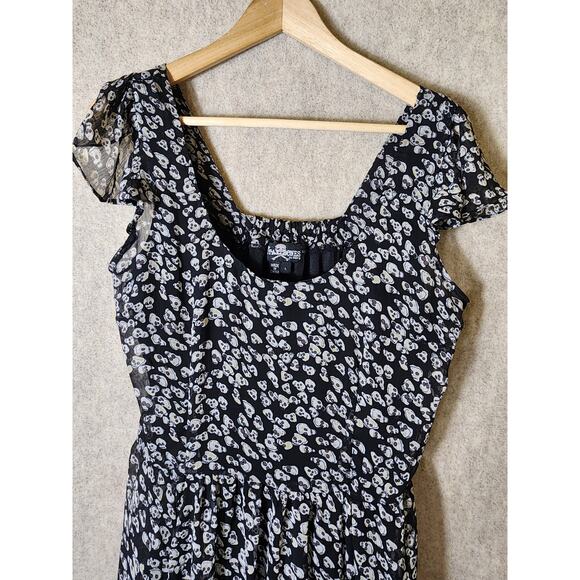 ROYAL BONES by Daang Tripp Black Ruffle White Skull Goth Emo Mini Dress SZ L - Picture 4 of 9